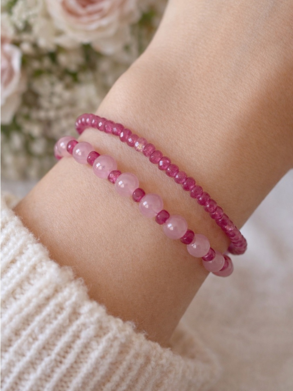 Blush Jade Bracelet Set | Genuine Jade Stack | Soft Pink 8” Stretch Bracelets